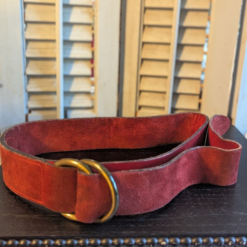 Vintage antiqued brass O ring leather and suede belt
